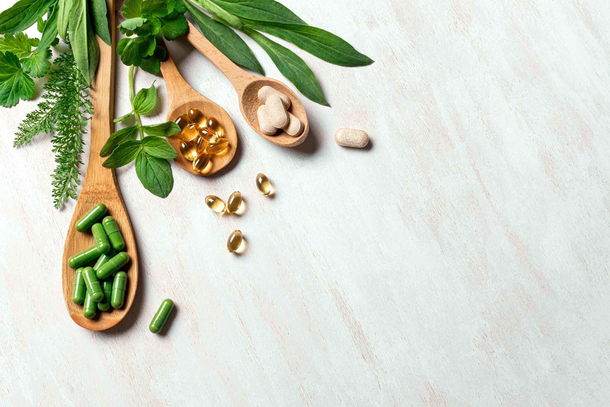 Natural supplements and wellness products on a bright surface