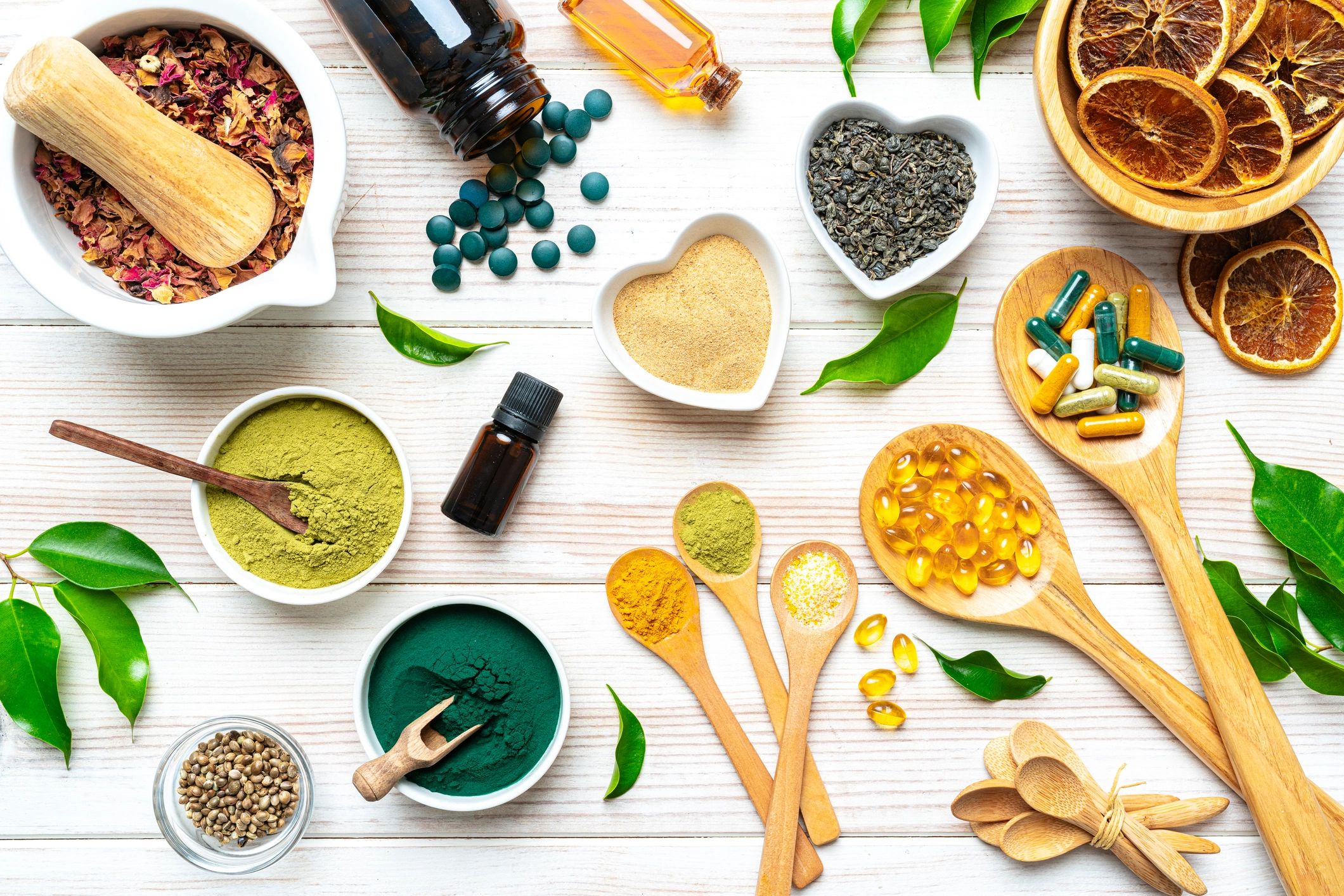 Dietary supplements and vitamins displayed in a clean wellness retail setting