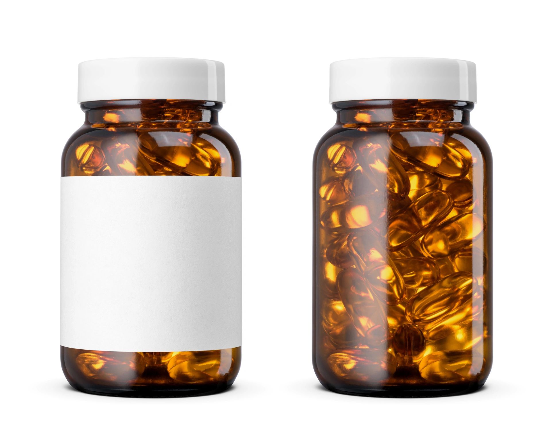 Supplement bottles and capsules arranged on a clean white background