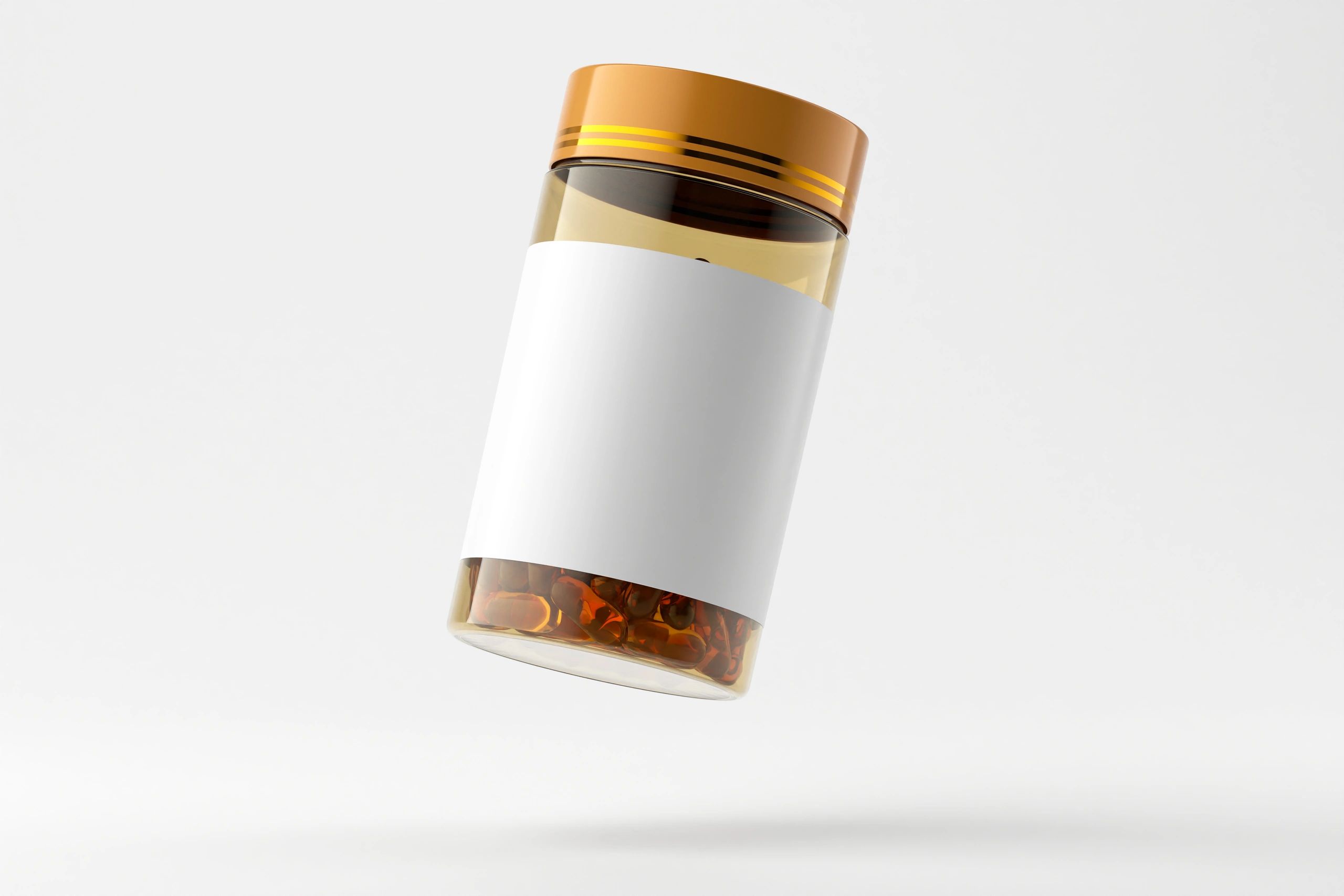Supplement jar and softgel capsules with clean packaging